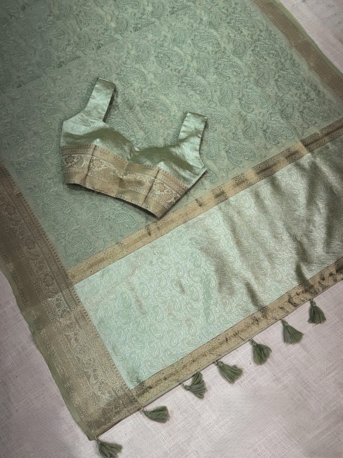 Blush Pink Floral Jacquard Weave Traditional Silk Saree with Rose Gold Border